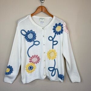 VINTAGE SUSAN BRISTOL Embroidered Flowered Cardigan Sweater Women’s Sz 1X 1996